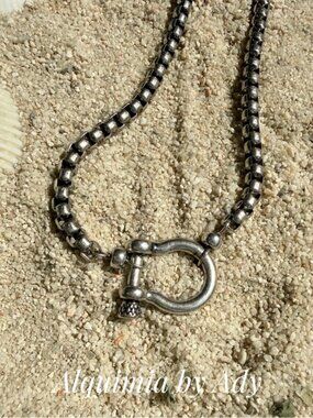 Shackle Pendant Silver Braided Chain Necklace